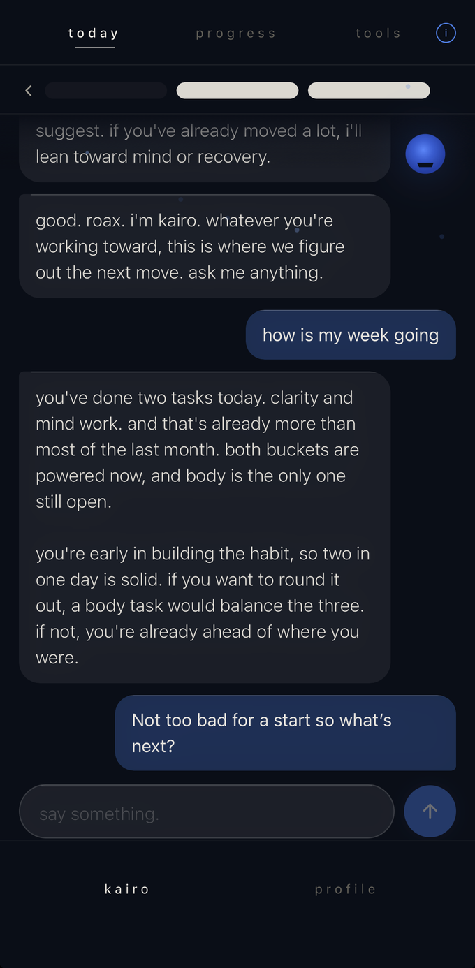 the kairo ai guide chat screen